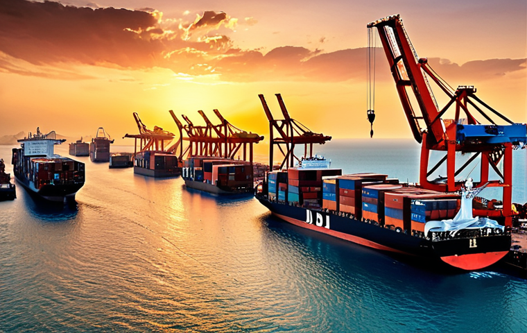 **

A bustling Djibouti port scene at sunset, showing numerous container ships being loaded and unloaded. Modern cranes are actively working, with the Red Sea stretching into the distance. In the background, a glimpse of the Djibouti city skyline. Emphasis should be on the activity and global connectivity. Think vibrant colors.

**