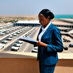 Modern Business in Djibouti**

"A Djiboutian businesswoman, fully clothed in a modest, tailored business suit, is negotiating a contract with a foreign investor in a modern office building in Djibouti-City. The scene should convey a sense of professionalism and international cooperation. Background shows a bustling port scene in the distance, symbolizing Djibouti's trade connections.  Safe for work, appropriate attire, perfect anatomy, natural proportions, professional setting, high quality, clear details."

**
